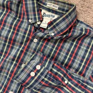 Duluth Trading Co Shirt Mens Medium Plaid Untucked Relaxed Fit Shirt